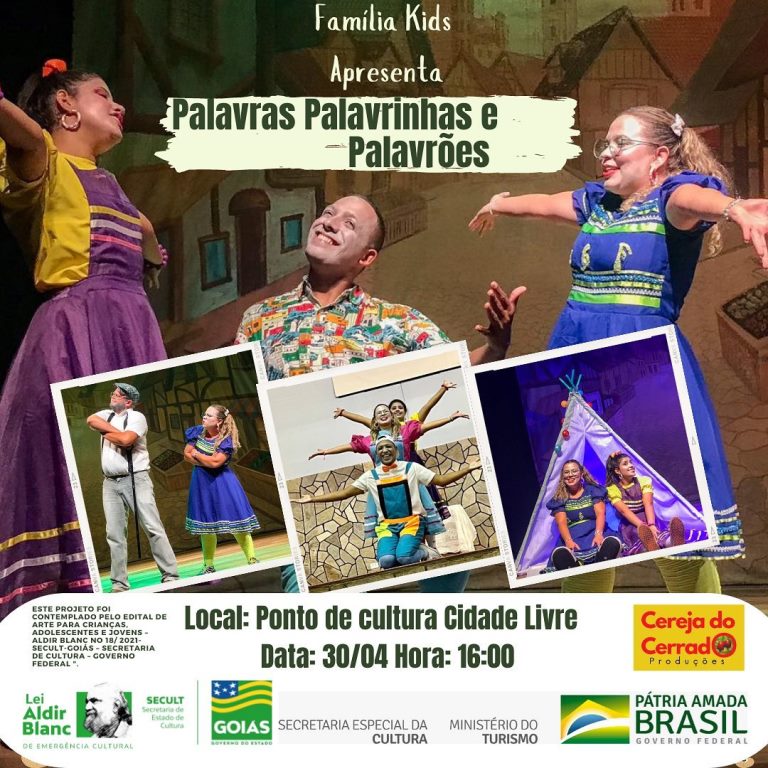 Apresentação gratuita do espetáculo “Palavras Palavrinhas e Palavrões” em Aparecida de Goiânia